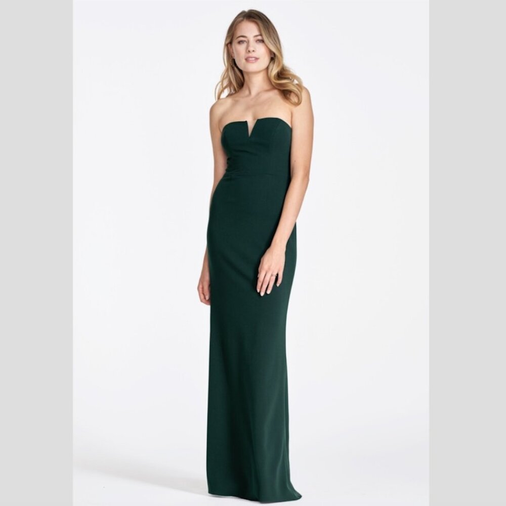 Watters Mabry Strapless Crepe Gown in Evergreen s. 8